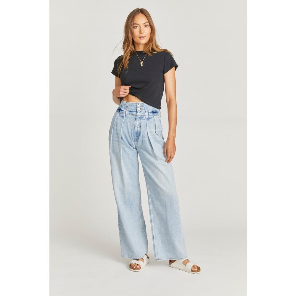 NWT Driftwood Jean Women 28 Cora Wide Leg Amsterdam High Rise Pleated Light Wash